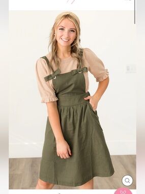 NWOT Linen-blend Olive Jumper Dress